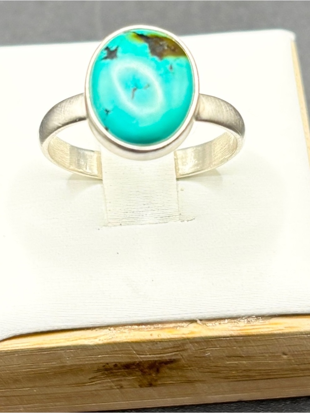 Sterling Ring with Bright Turquoise Oval Stone